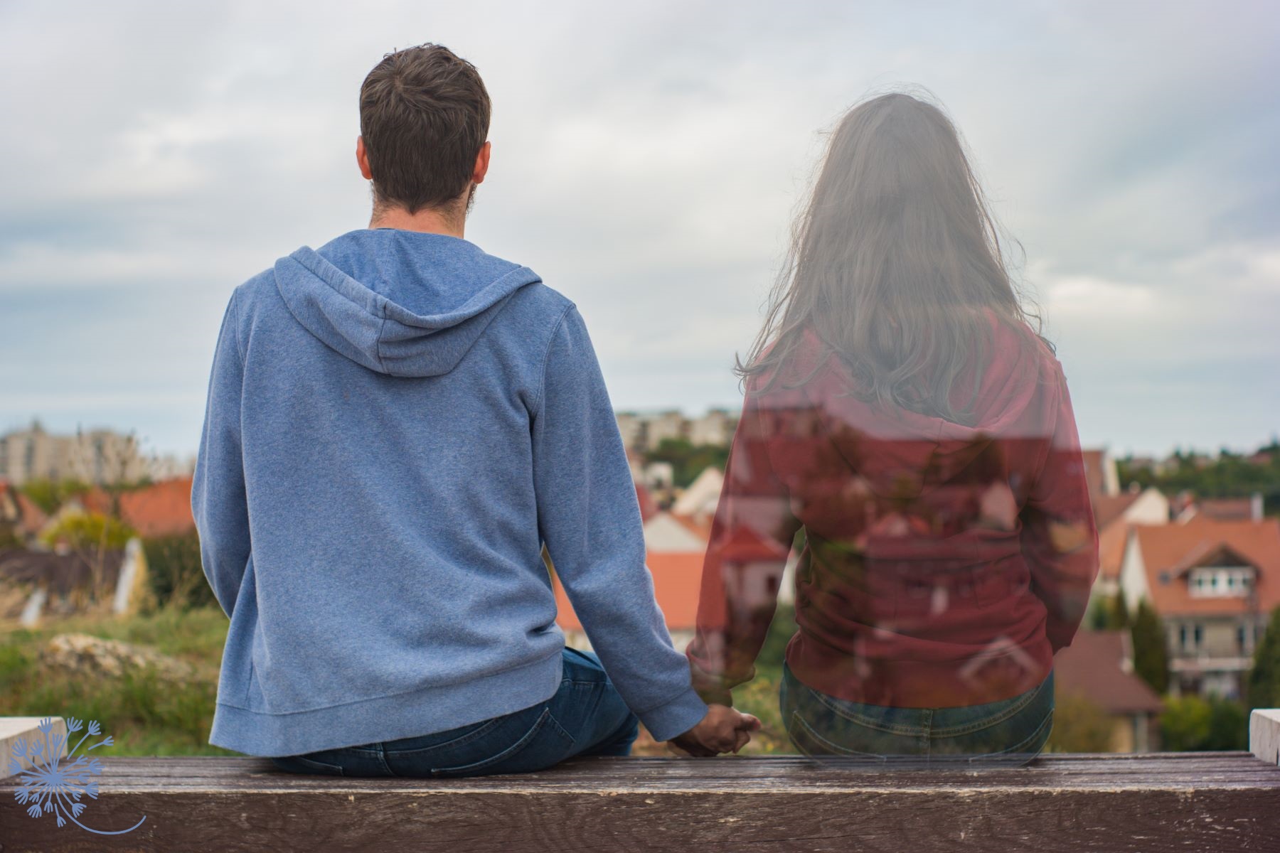 Man sitting alone with ghost of loved one